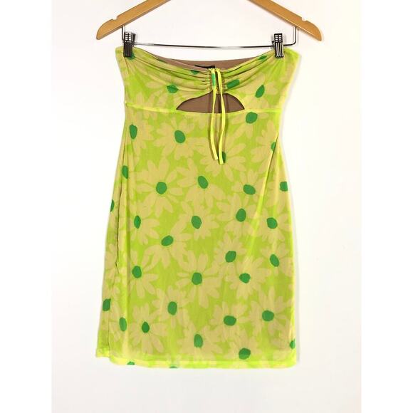 AFRM Savon Dress Floral Halter Tie Neck Mini Sheath Lime Daisy Green Small - Picture 2 of 6